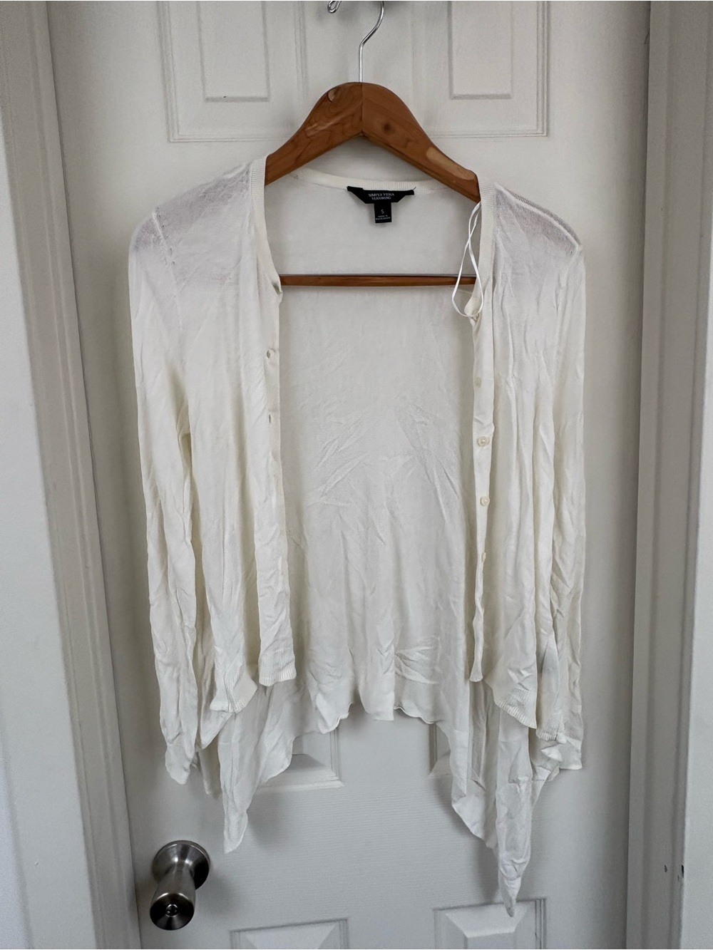 Simply Vera Vera Wang Ivory Draped Button-Front Cardigan